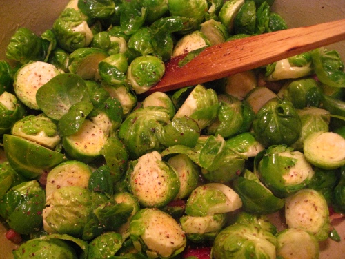 Pan-Roasted Brussels Sprouts with Pancetta-Orange Reduction